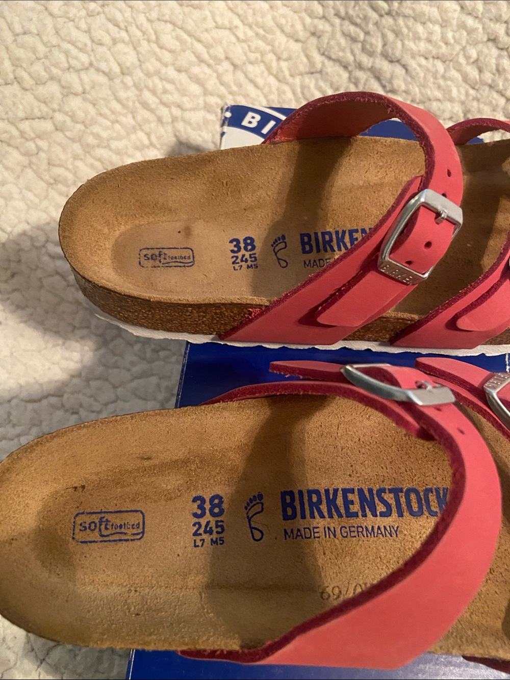 Birkenstock women’s Red uDouble-Strap Toe-Loop Sandals - Picture 11 of 14
